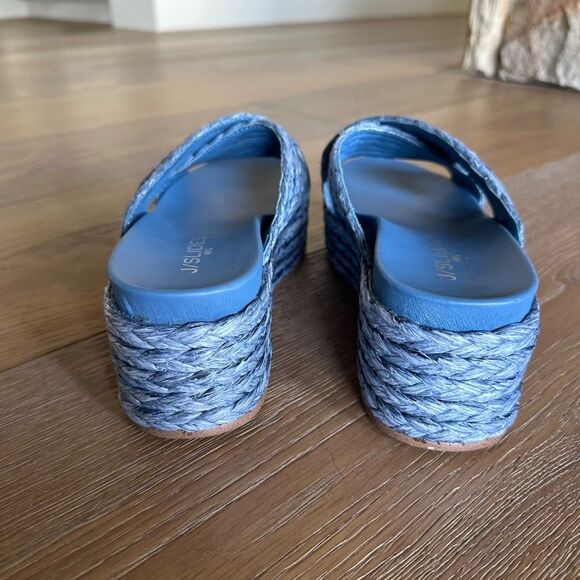 J/Slides Quiver Crossover Espadrille Platform Slide Sandals in Denim Raffia - Picture 7 of 10